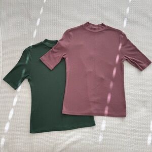 A New Day Ribbed Quarter Sleeve High Neck Shirt Women’s Small, Set Of Two